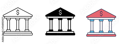 Bank Icon – Line, Glyph & Fill Style

