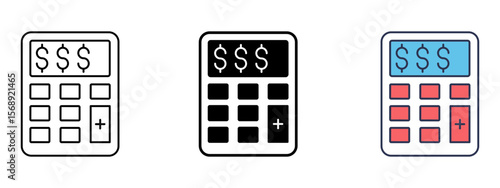 Digital Calculator Icon – Line, Glyph & Fill Style