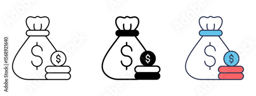 Money Sack Icon – Line, Glyph & Fill Style