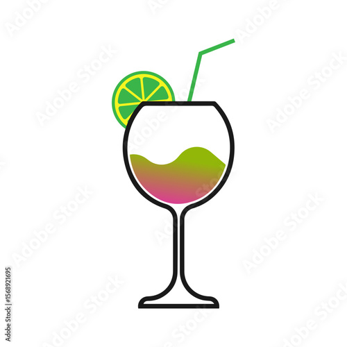 cocktail with lime and mint outline