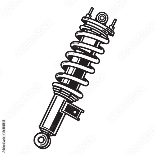 Black and white illustration of a detailed car suspension shock absorber component