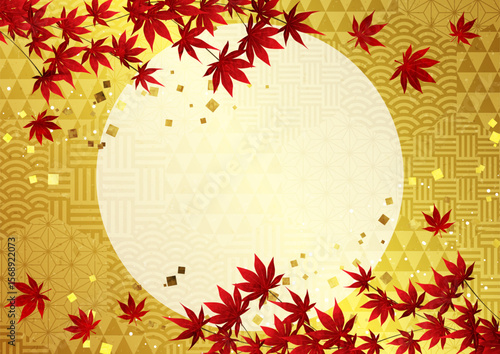 和柄ハニカム集合、背景、紅葉、秋、イラスト、かわいい、横