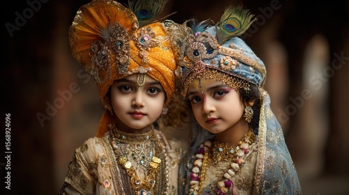 Wallpaper Mural Children in ornate costumes cultural portrait rich colors traditional attire Torontodigital.ca