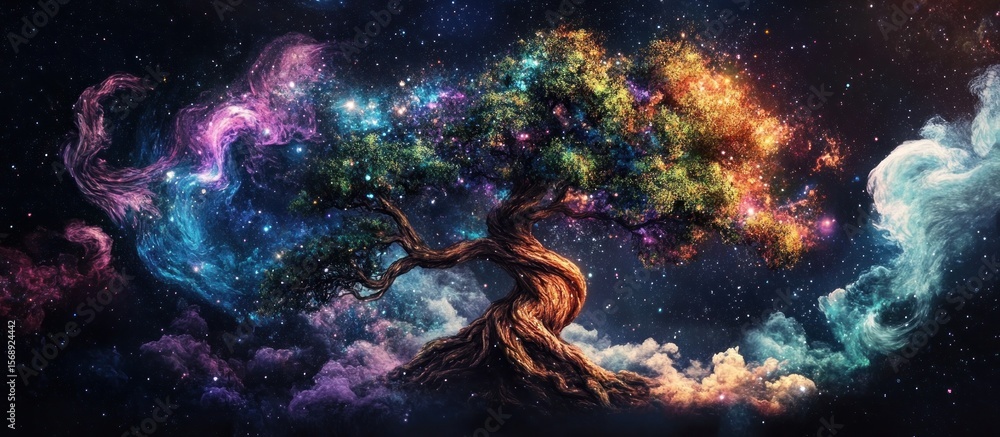 Obraz premium Cosmic tree of life in a nebula