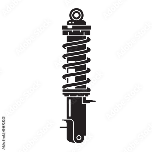 Black silhouette illustration of a vehicle suspension shock absorber on a white background