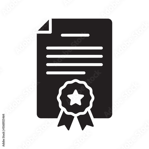 Quality achievement certificate solid glyph icon representing a high standard award and recognition for excellent performance and business success vector