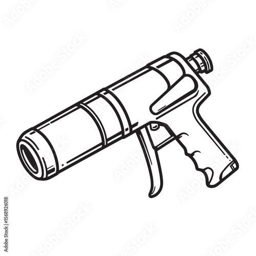 Detailed black and white illustration of a construction caulk gun isolated on white