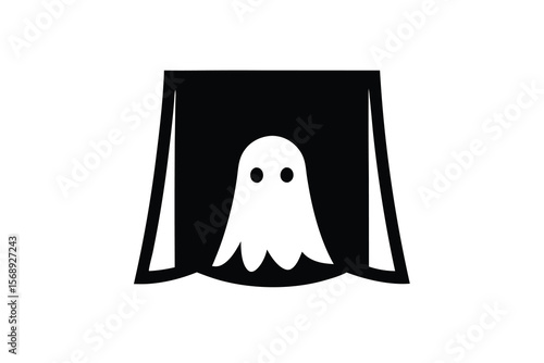 ghost behind curtain vector icon