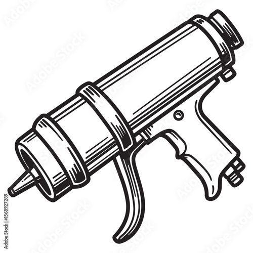 Hand drawn illustration of a construction sealant caulk gun perfect for repairs and projects