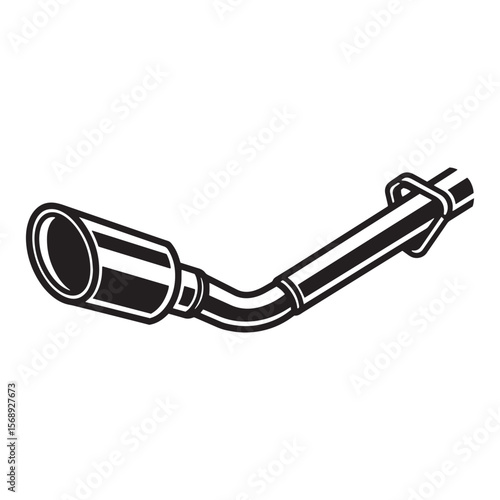 Illustrated vector graphic depicting a car exhaust pipe in modern minimalist black and white style