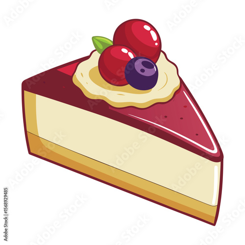 A creamy slice of cheesecake with a berry topping, a symbol of dessert, a sweet treat, and a delicious meal.
