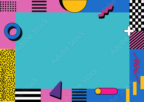 90s Memphis Style Background  Retro Pop Art Abstract Geometric Design