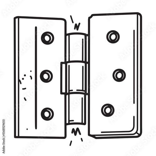 Simple black and white illustration of a door hinge with three holes for mounting