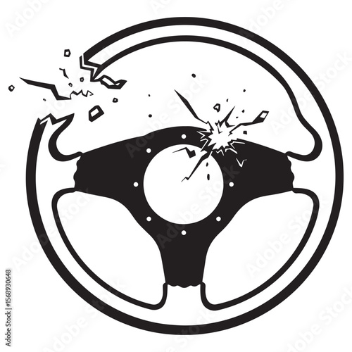 Vector illustration of a broken steering wheel depicting car accident damage or crash