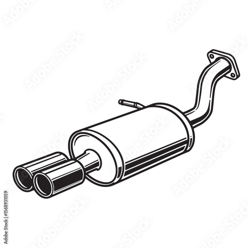 Vector illustration of a dual exhaust system in black and white outline style