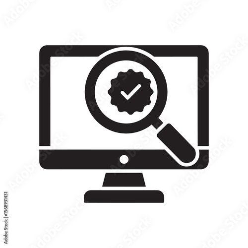 Digital quality control solid glyph icon for online audit and system verification representing software testing and data validation with checkmark