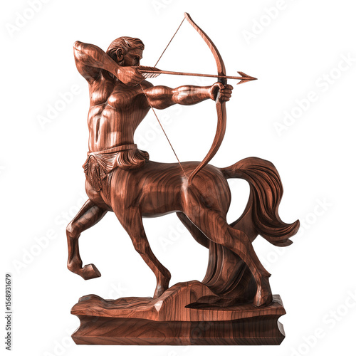 Wooden centaur archer sculpture with bow drawn