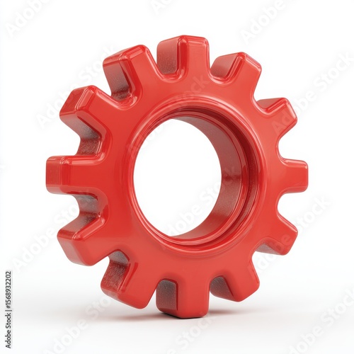 Red Gear Cogwheel 3D Render on White Background