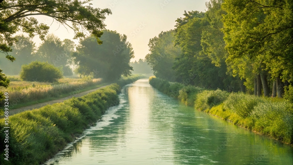 Fototapeta premium Tranquil Canal at Golden Hour