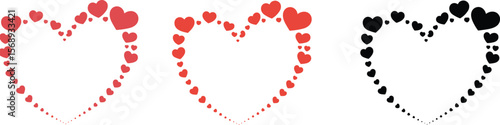 Red and white Christmas decorations with heart-shaped ornaments on a festive abstract background