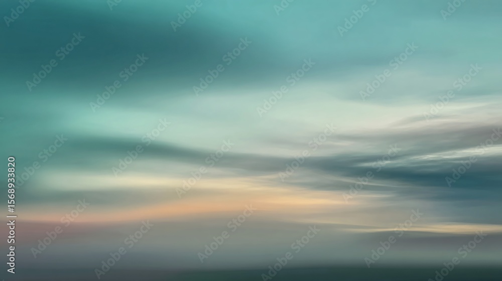 Obraz premium Gentle turquoise sky embraces soft clouds, blending seamlessly in a serene, blurred dawn atmosphere