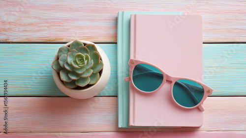 Stylish Sunglasses with Notebook Flatlay