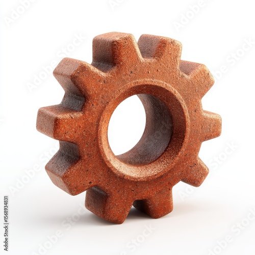 Rusty Orange Gear 3D Render on White Background