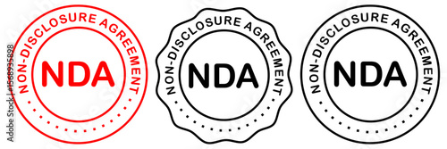 NDA stamp badge collection with non-disclosure agreement labels in different shapes, vector design set