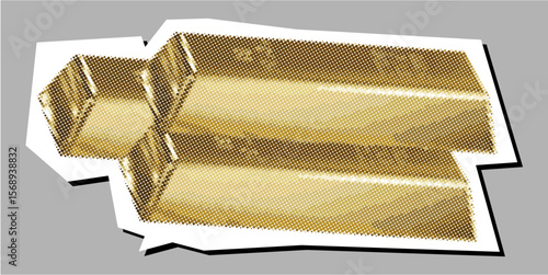 Gold bar dotted collage element pointilize in paper torn vector, blending wealth and precious metals with an artistic, textured aesthetic. Ideal for unique financial designs, digital art, or creative 