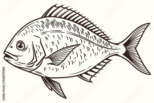 Antique Dorado Sketch – Gilt-Head Bream Line Drawing