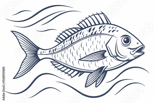 Hand-Drawn Gilt-Head Bream – Monochrome Fish Illustration