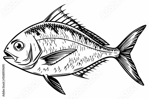 Black and White Gilt-Head Bream Sketch Illustration