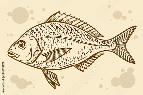 Linear Dorado Fish Artwork – Antique Style Sketch