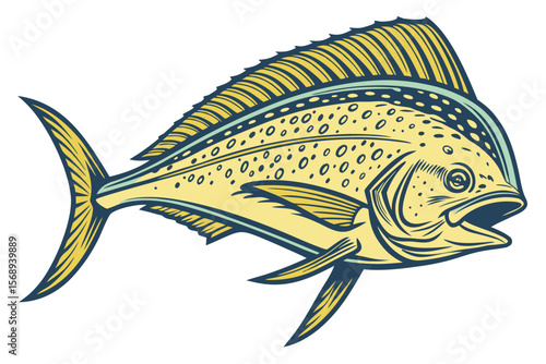Old-School Dorado Fish Art – Hand-Drawn Engraving