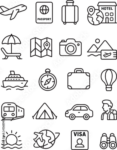 Travel & Tourism Essentials: Your Ultimate Icon Set for Journeys and Adventures.