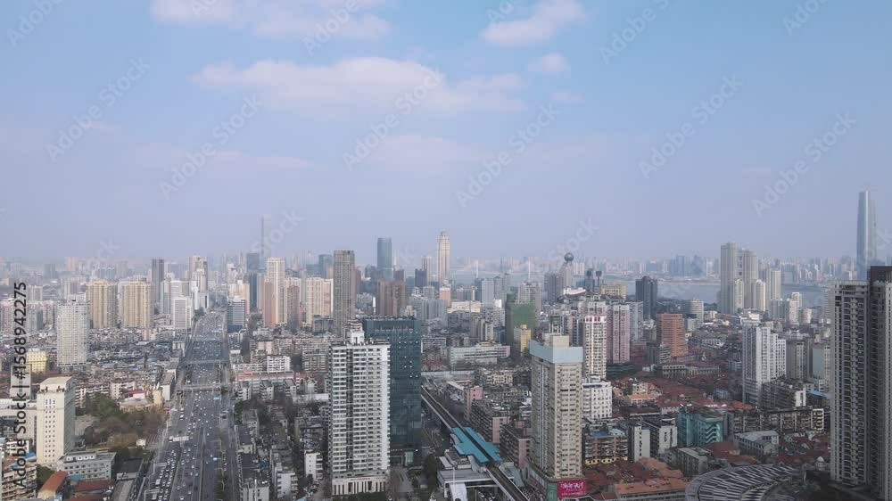 Stunning aerial view of a bustling city center business district skyline with modern architecture and urban life thriving below Stunning aerial view of a bustling city center business district skyline with modern architecture and urban life thriving below