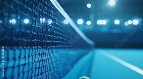 Indoor tennis court net under lights