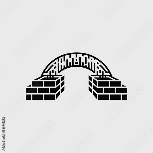 Minimalist Black and White Vector Icon of a Brick Bridge Archway Simple Line Art Graphic Design Element for Construction Building Architecture Theme