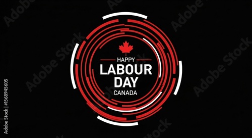 Canadian Labour Day Celebrate Workers Design Graphic Red and Black Theme Circular Logo Canada Day