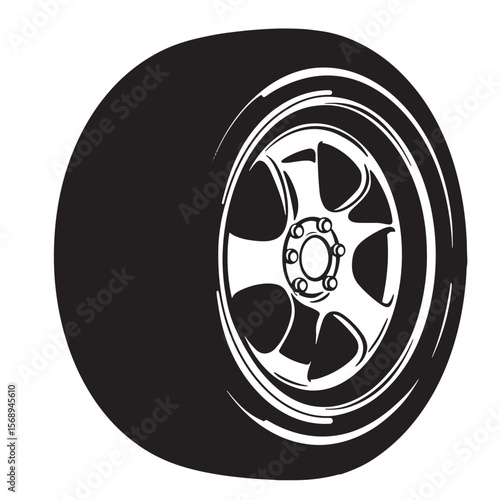 Automotive tire and wheel illustration graphic representing transportation speed and power concept design