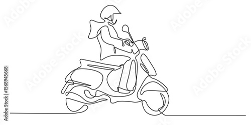 one continuous line woman riding a motorbike.single line land transportation vector.line art.eps 10