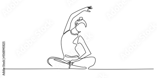 one continuous line of woman doing yoga exercise.single line vector of woman doing yoga exercise at home.line art.eps 10
