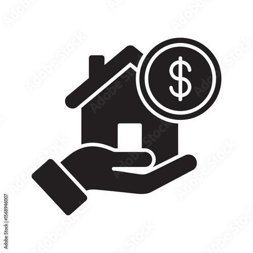 Home value glyph icon with a house and dollar sign for real estate investment property appraisal mortgage finance and housing market price