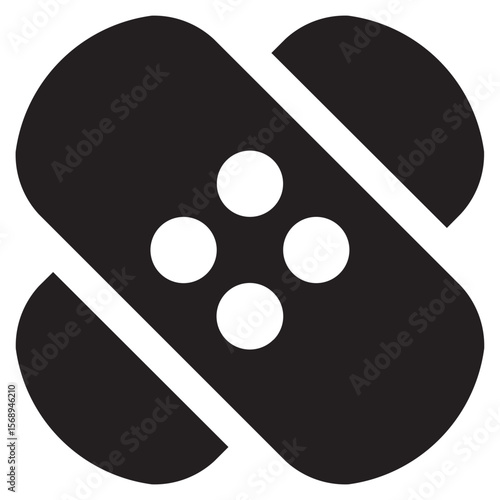 Black transparent silhouette design featuring several different bandages for wound care and medical purposes