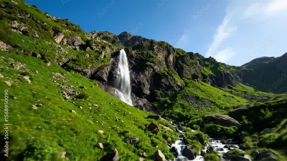 Waterfall cascading down a lush mountainside Waterfall cascading down a lush mountainside