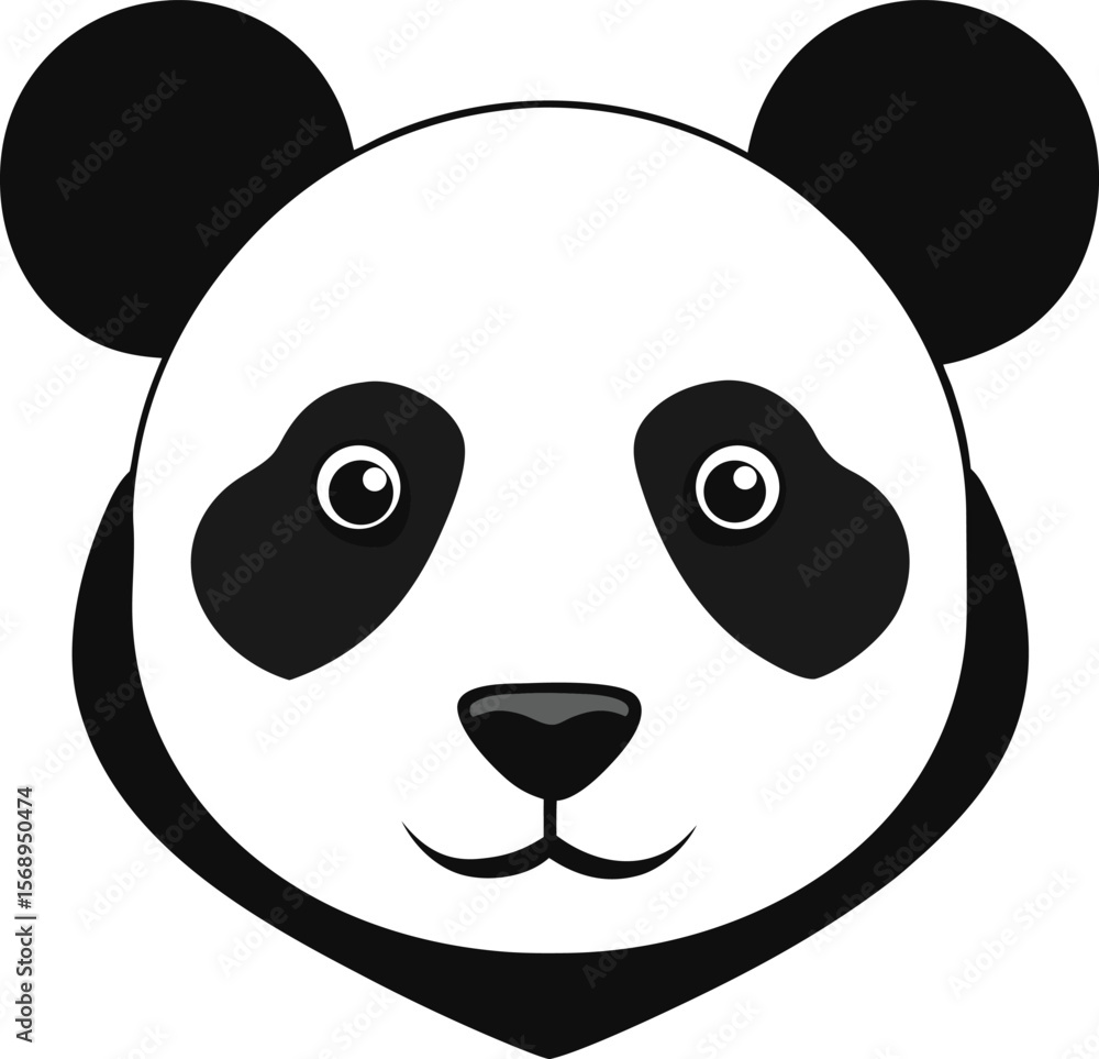Friendly panda bear face with distinctive black and white markings silhouette Friendly panda bear face with distinctive black and white markings silhouette