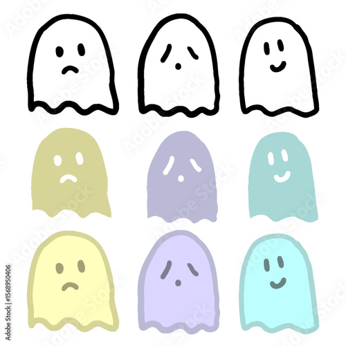 いろいろな表情のかわいいおばけのセット