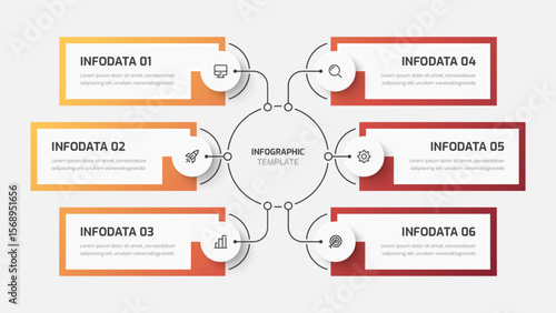 Business Central Circle, Infographic Presentation with Gradient Color, Line, 6 Options and Icon