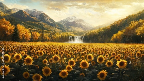 Sunflowers in a Mountain Valley
