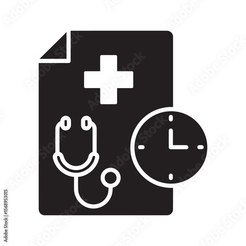 Heartbeat report glyph icon with a document and cardiogram line for a medical test result EKG reading or patient health monitoring record